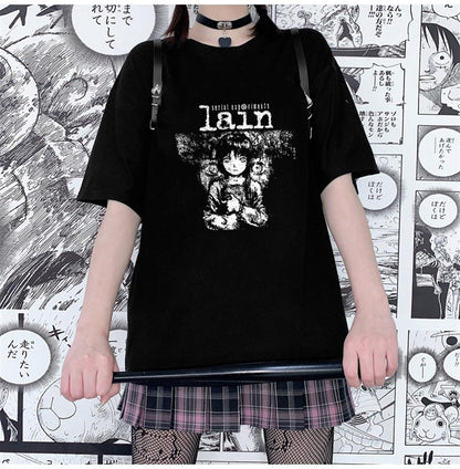 ESC BUTİK Serial Experiments Lain Siyah Unisex Oversize T-shirt