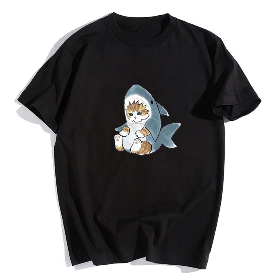 ESC BUTİK Shark Cat Siyah Unisex Oversize T-shirt