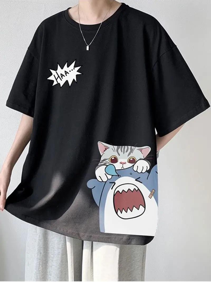 ESC BUTİK Shark & Cat Siyah Unisex T-shirt