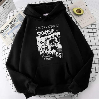 ESC BUTİK Siouxsie Banshees Baskılı Siyah Unisex Oversize Kapüşonlu Sweatshirt