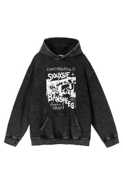 ESC BUTİK Siouxsie Banshees Baskılı Yıkamalı Vintage Unisex Oversize Kapüşonlu Sweatshirt