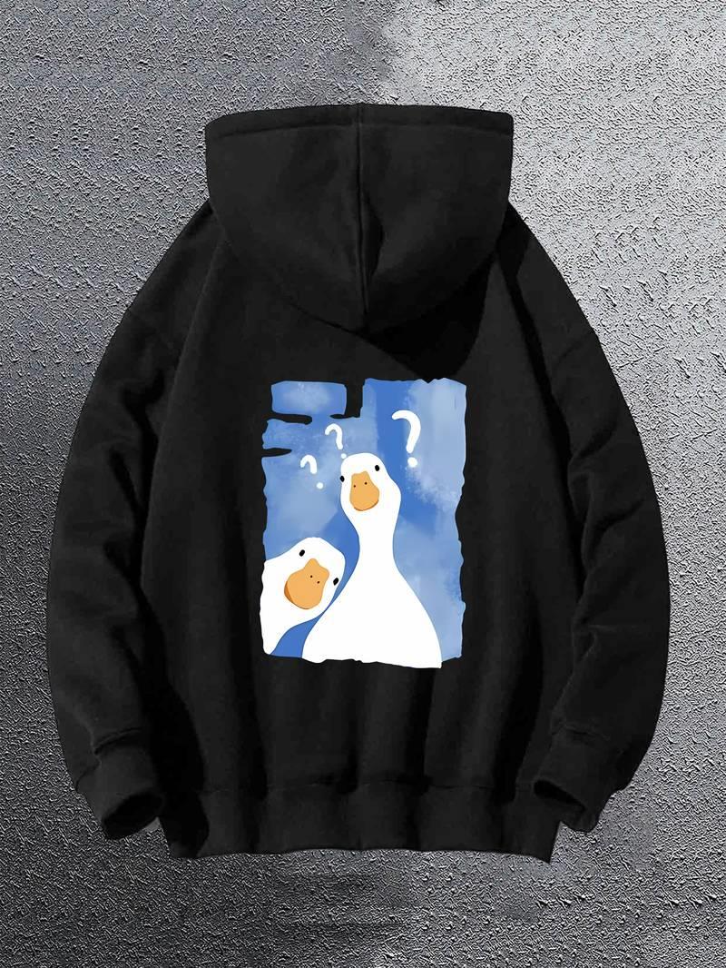 ESC BUTİK Sırt Baskılı Cute Duck Siyah Kapşonlu Sweatshirt