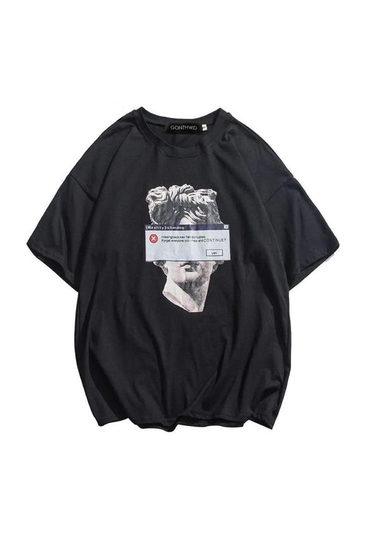 ESC BUTİK Siyah Michelangelo Heykeli Baskılı Oversize T-Shirt