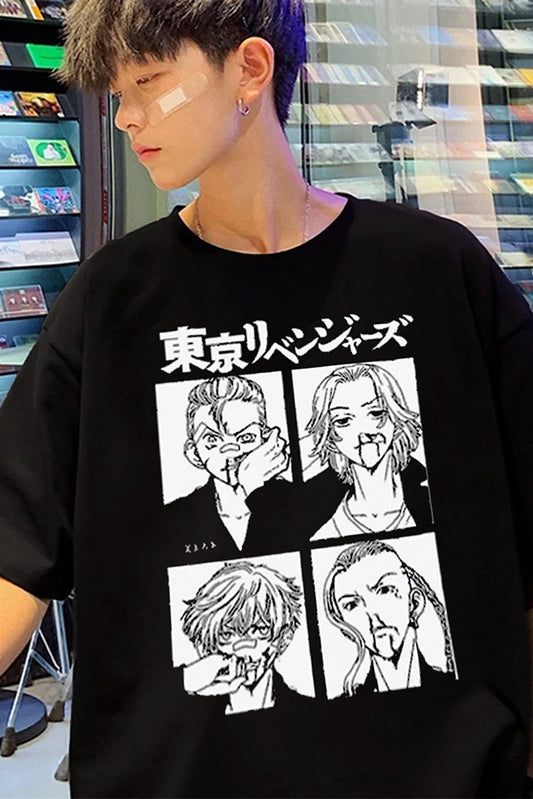 ESC BUTİK Siyah Renk Tokyo Revengers Büyük Baskılı Unisex Geniş Kesim Anime T-shirt