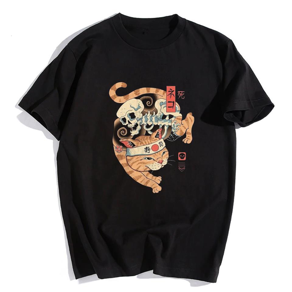 ESC BUTİK Skeleton Cat Siyah Unisex Oversize T-shirt