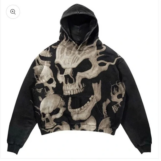 ESC BUTİK Skull Full Baskı Kapüşonlu Sweatshirt