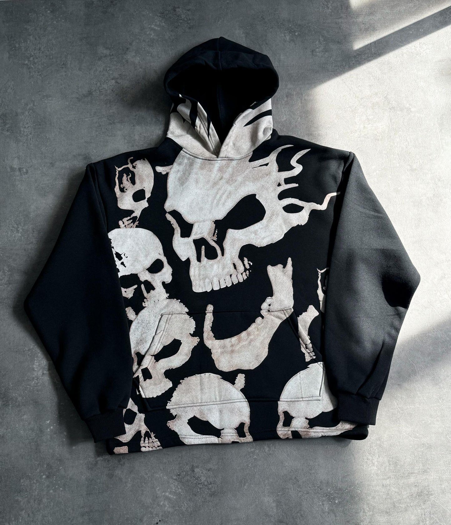 ESC BUTİK Skull Full Baskı Kapüşonlu Sweatshirt