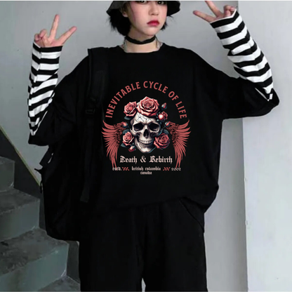 ESC BUTİK Skull Sleeves Unisex Fake Uzun Kollu Siyah T-Shirt