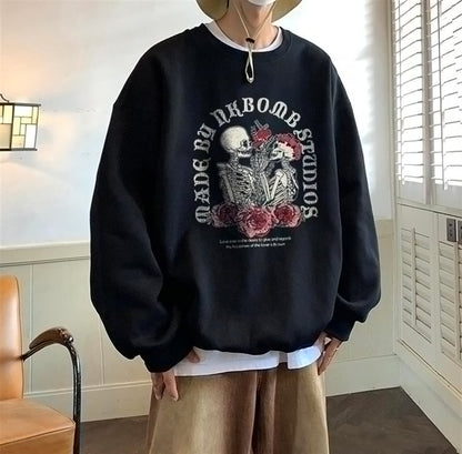 ESC BUTİK Skulls In Love Baskılı Siyah Unisex Oversize Bisiklet Yaka Sweatshirt