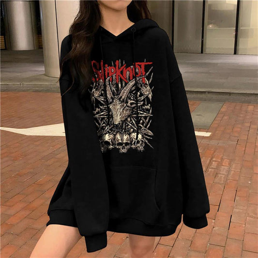 ESC BUTİK Slipknot Goat Skulls Baskılı Siyah Unisex Oversize Kapüşonlu Sweatshirt