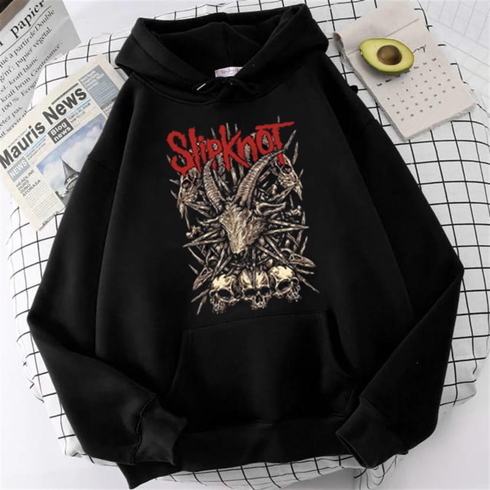 ESC BUTİK Slipknot Goat Skulls Baskılı Siyah Unisex Oversize Kapüşonlu Sweatshirt