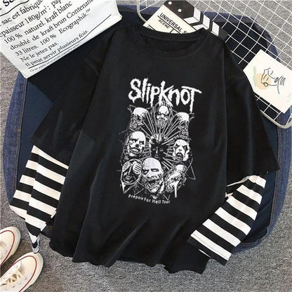 ESC BUTİK Slipknot Heads Baskılı Fake Sleeves Unisex Siyah T-shirt