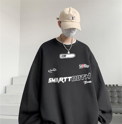 ESC BUTİK Smarttooth Baskılı Siyah Unisex Oversize Bisiklet Yaka Sweatshirt