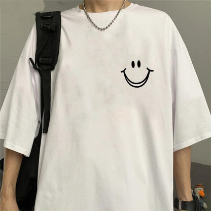 ESC BUTİK Smile Baskılı Beyaz Unisex Oversize T-shirt