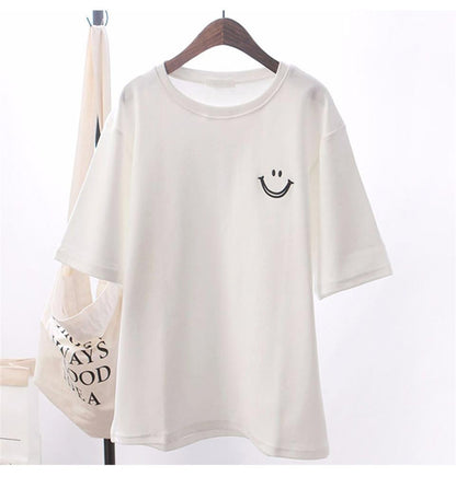 ESC BUTİK Smile Baskılı Beyaz Unisex Oversize T-shirt