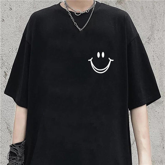 ESC BUTİK Smile Baskılı Siyah Unisex Oversize T-shirt