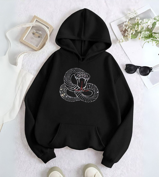 ESC BUTİK Snake Web Taş İşleme Detail Baskılı Kapşonlu Sweatshirt