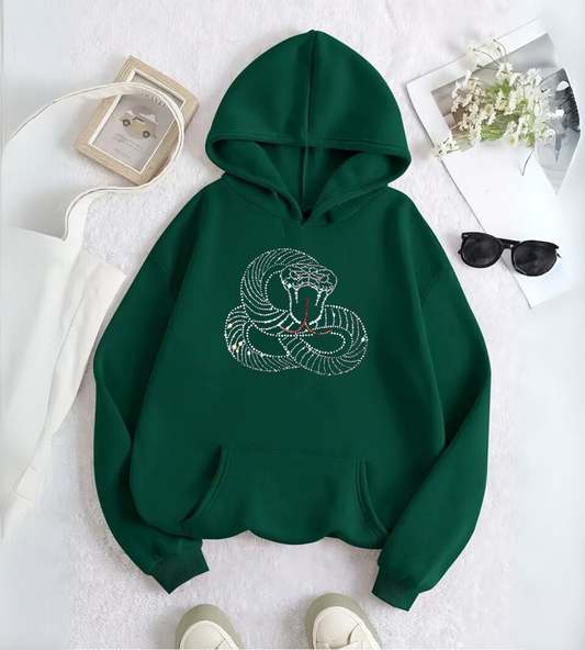 ESC BUTİK Snake Web Taş İşleme Detail Baskılı Kapşonlu Sweatshirt