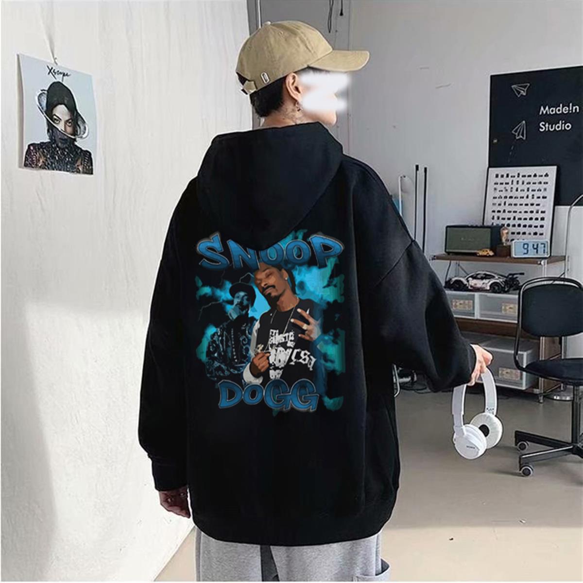 ESC BUTİK Snoop Dogg Blue Baskılı Siyah Unisex Oversize Kapüşonlu Sweatshirt