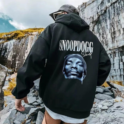 ESC BUTİK SnoopDogg Baskılı Siyah Unisex Oversize Kapüşonlu Sweatshirt