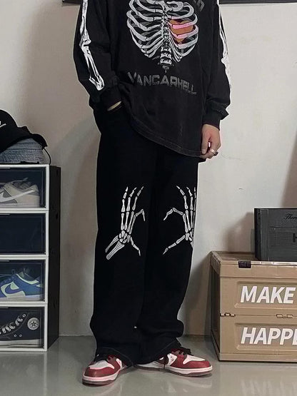 ESC BUTİK Sokak Tarzı Skeleton Heart Baskılı Unisex Baggy Eşofman