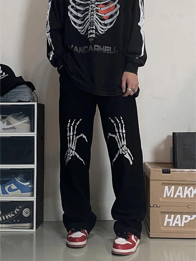 ESC BUTİK Sokak Tarzı Skeleton Heart Baskılı Unisex Baggy Eşofman