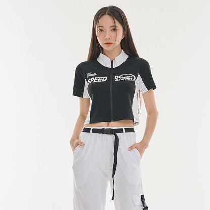 ESC BUTİK Speed Baskılı Fermuarlı Crop Top