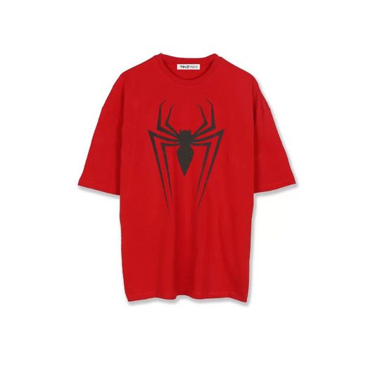 ESC BUTİK Spider Baskılı Kırmızı Unisex Oversize T-shirt