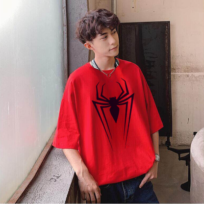 ESC BUTİK Spider Baskılı Kırmızı Unisex Oversize T-shirt