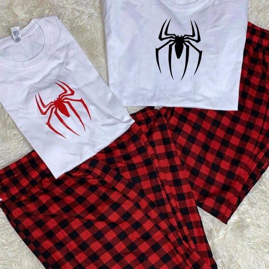 ESC BUTİK Spider Baskılı Siyah Unisex Oversize Kısa Kol  Alt Üst 2 L.i Takım