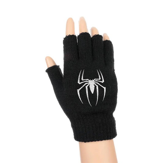 ESC BUTİK Spider Baskılı Unisex Siyah Kesik Çift Eldiven