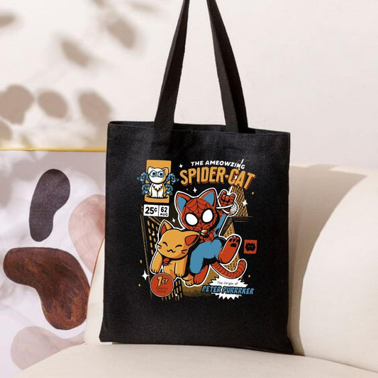 ESC BUTİK Spider Cat Siyah Bez Çanta