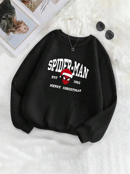 ESC BUTİK  Spider Christmas Baskılı Siyah Unisex Oversize Bisiklet Yaka Sweatshirt