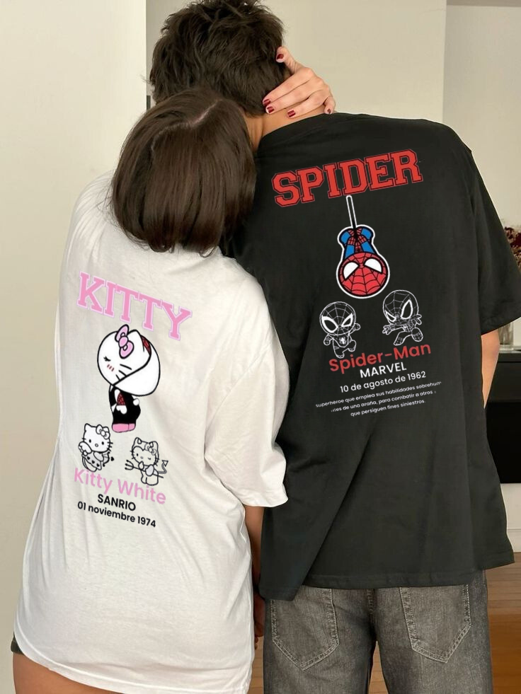 ESC BUTİK Spider & Hello Kitty Detail Oversize Unisex T-Shirt