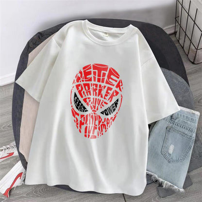 ESC BUTİK Spider-Man Head Baskılı Beyaz Unisex Oversize T-shirt