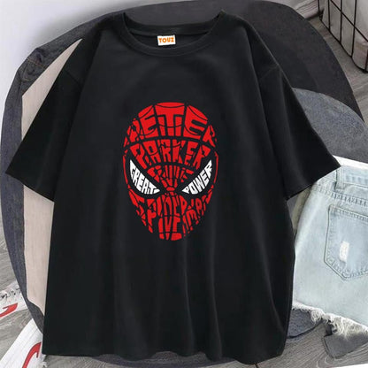 ESC BUTİK Spider-Man Head Baskılı Siyah Unisex Oversize T-shirt