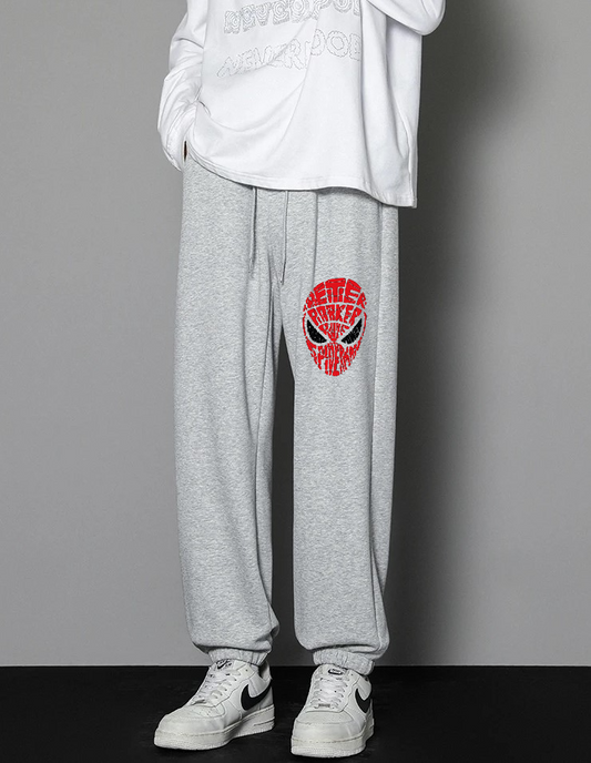 ESC BUTİK Spider-Man Head Baskılı Unisex Gri Eşofman Altı