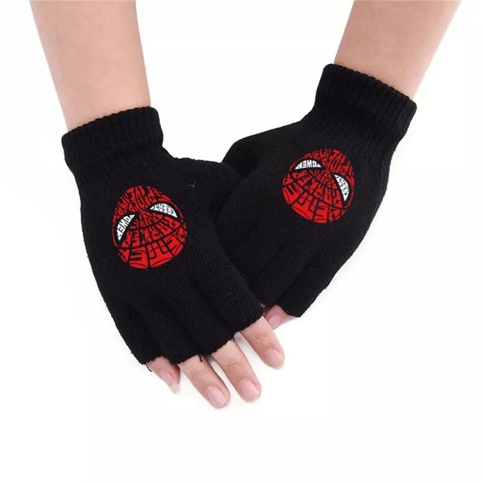 ESC BUTİK Spider-Man Head Baskılı Unisex Siyah Kesik Çift Eldiven