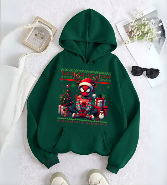 ESC BUTİK Spider Man Merry Christmas Baskılı Kapşonlu Sweatshirt