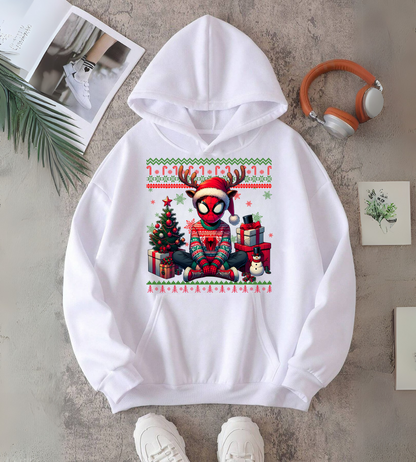 ESC BUTİK Spider Man Merry Christmas Baskılı Kapşonlu Sweatshirt