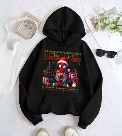 ESC BUTİK Spider Man Merry Christmas Baskılı Kapşonlu Sweatshirt