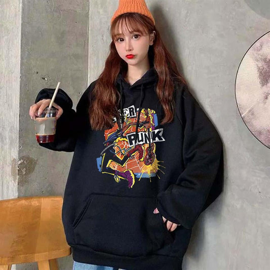 ESC BUTİK Spider Punk Baskılı Siyah Unisex Oversize Kapüşonlu Sweatshirt