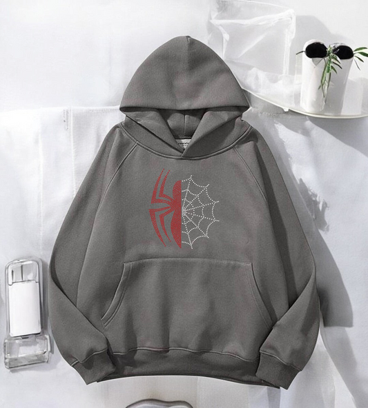 ESC BUTİK Spider Web Taş İşleme Detail Baskılı Kapşonlu Sweatshirt