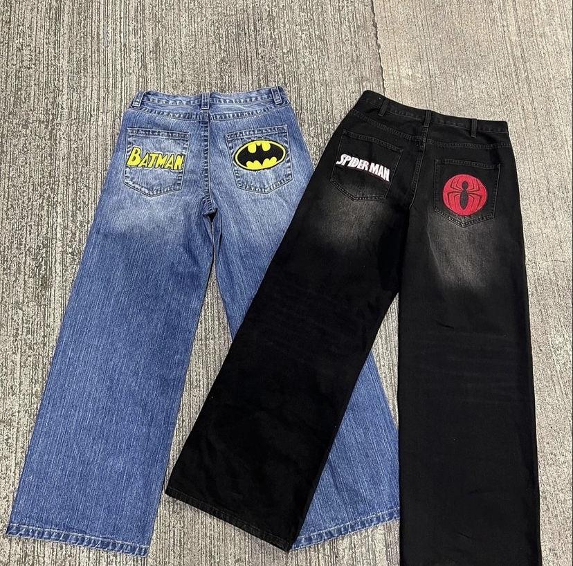 ESC BUTİK Spider&Batman Yıkamalı Baggy Jean