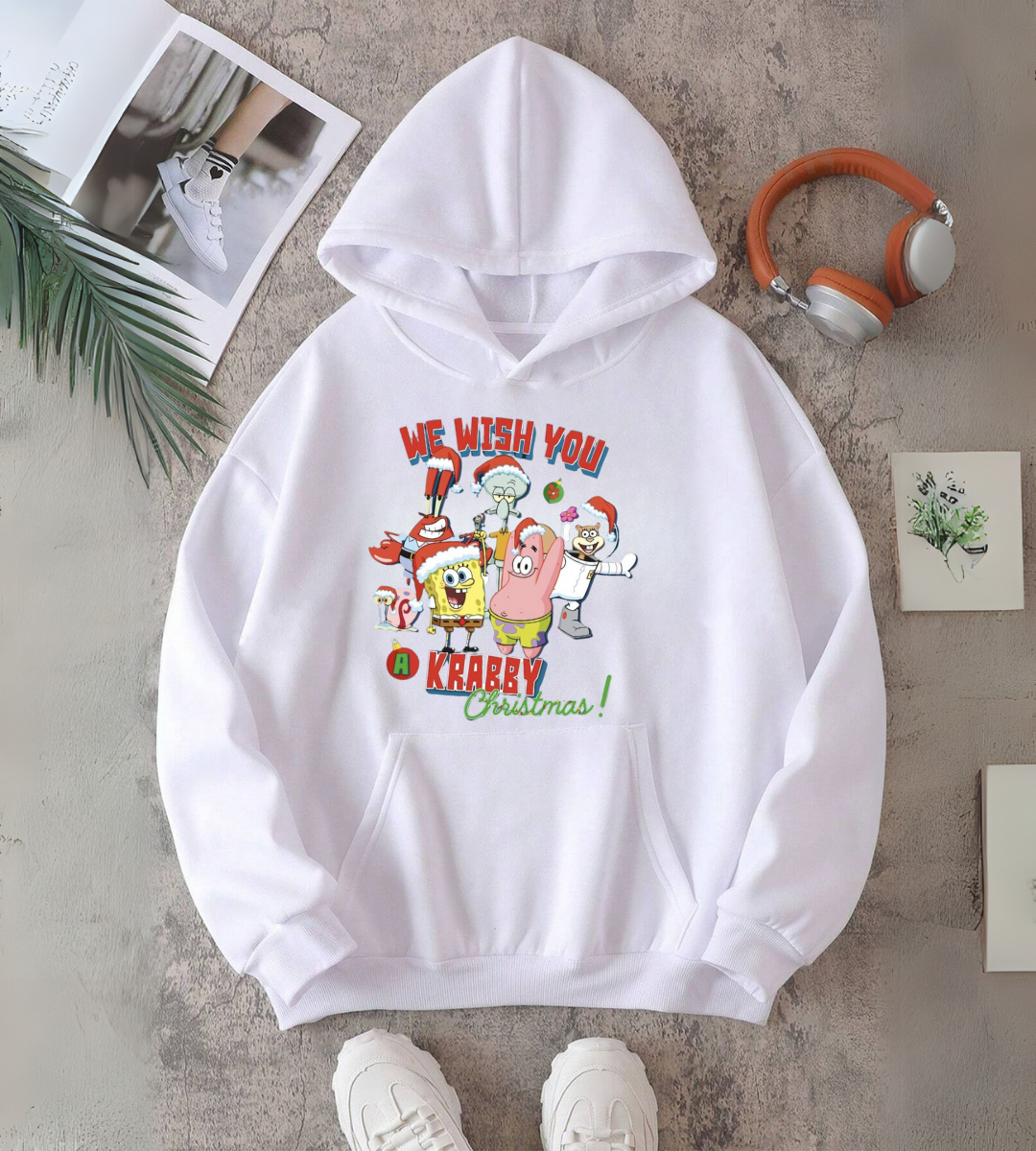 ESC BUTİK SpongeBob Friends Merry Christmas Baskılı Kapşonlu Sweatshirt