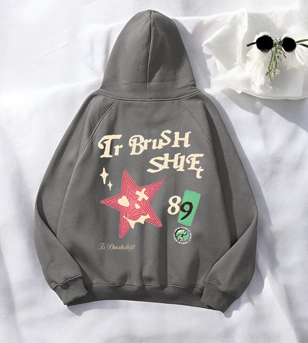 ESC BUTİK Star Bush Antrasit Baskılı Kapşonlu Sweatshirt