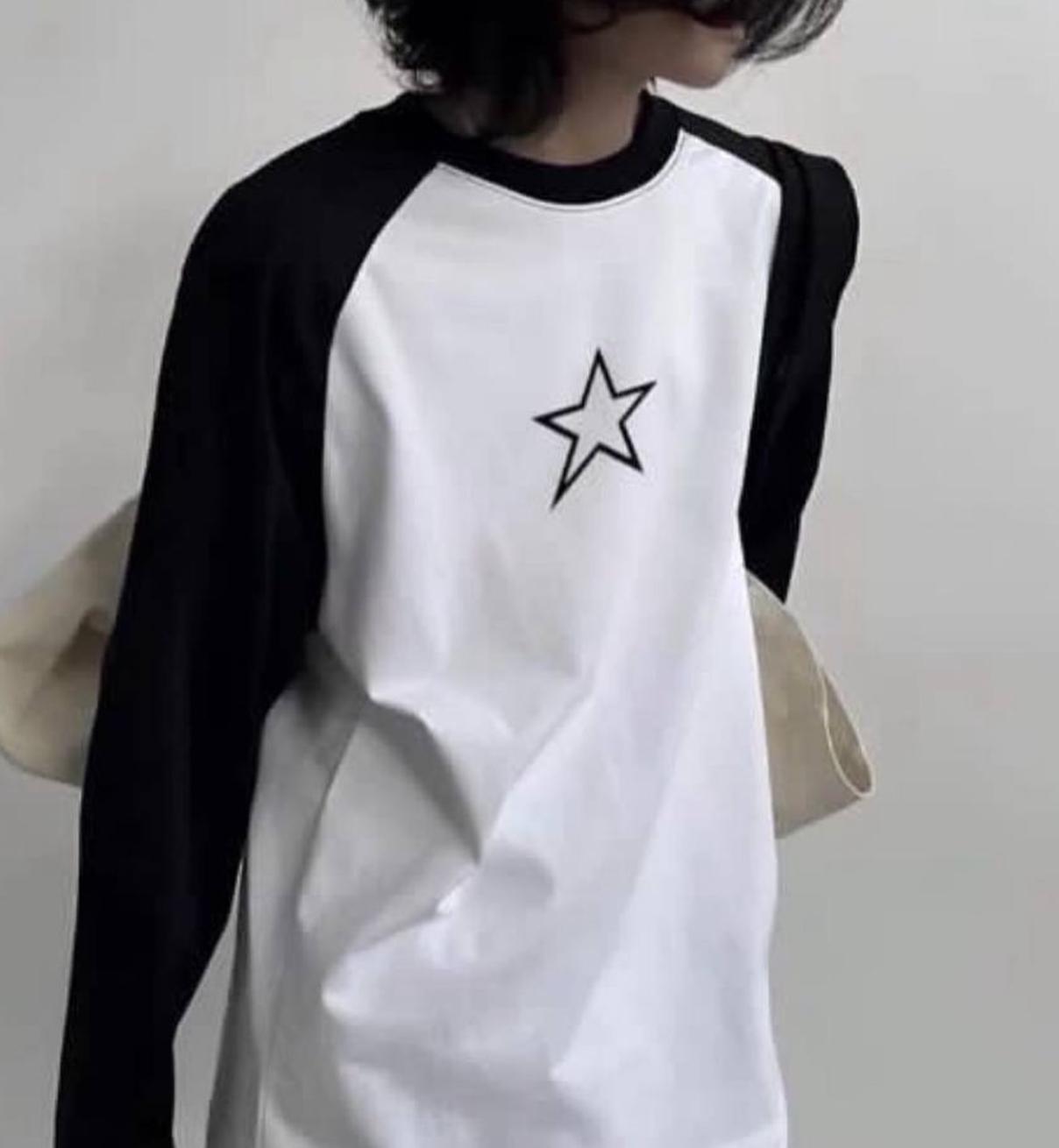 ESC BUTİK Star Reglan Uzun Kollu Beyaz T-Shirt