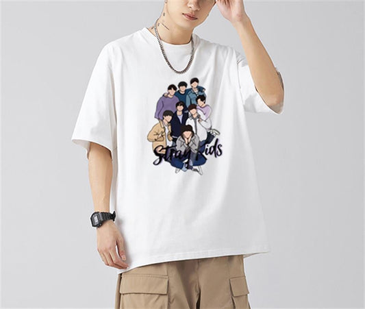 ESC BUTİK Stray Kids Artists Baskılı Beyaz Unisex Oversize T-shirt