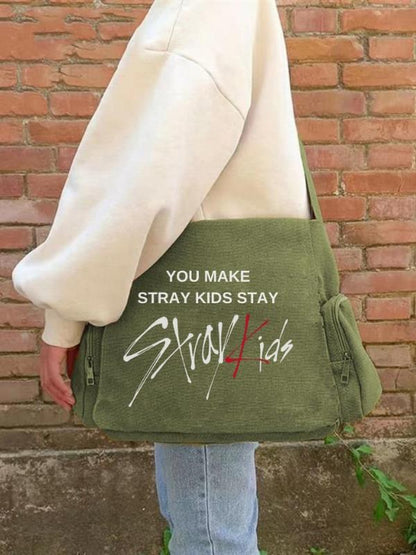 ESC BUTİK Stray Kids Baskılı Unisex Siyah Postacı Çantası