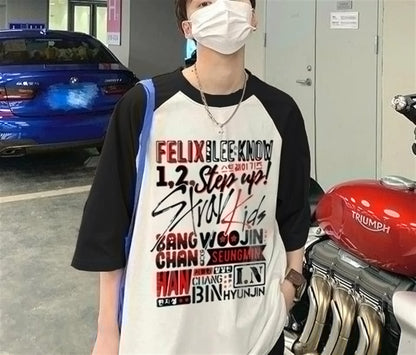 ESC BUTİK Stray Kids Poster Baskılı Reglan Kol Beyaz Unisex Oversize T-shirt